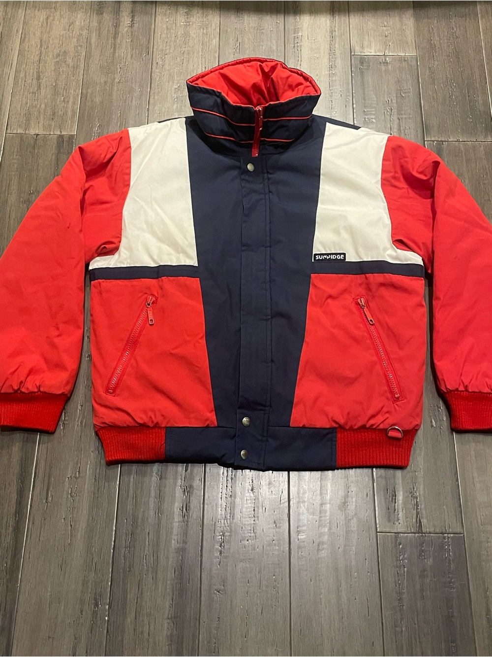 Vintage Sunridge Ski Jacket Mens Large Red Navy White Block Winter Coat 90s